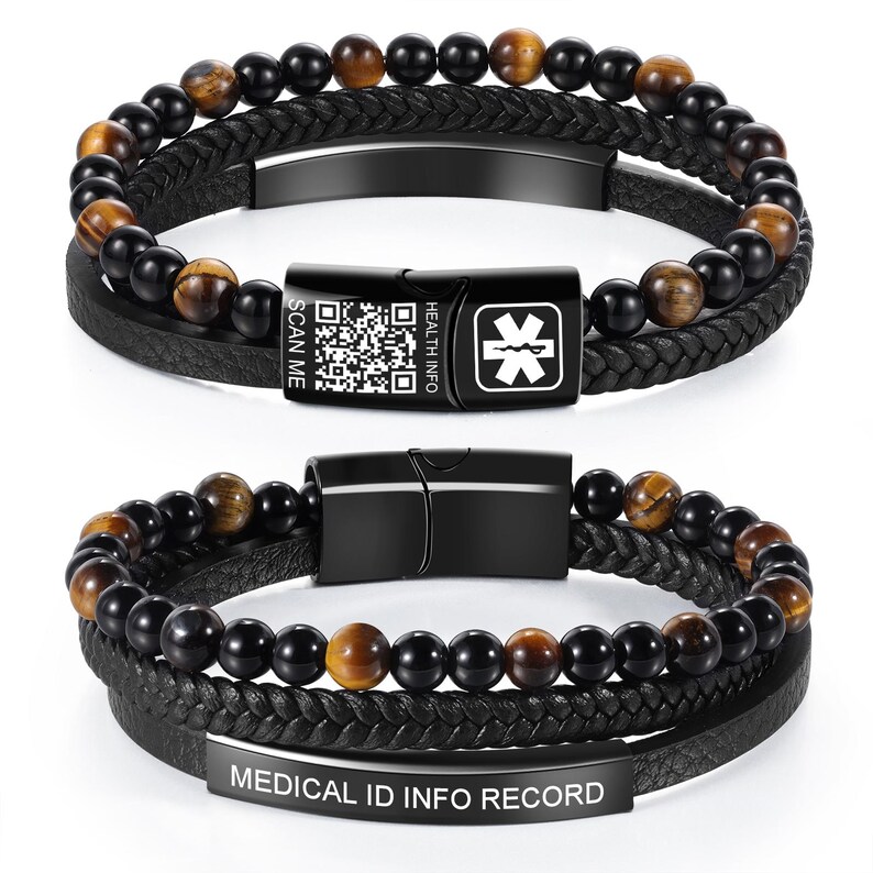 천연 호안석 의료 ID 팔찌 남성용 땋은 가죽 팔찌 맞 - Health Wellness Bracelet 리뷰 및 가격