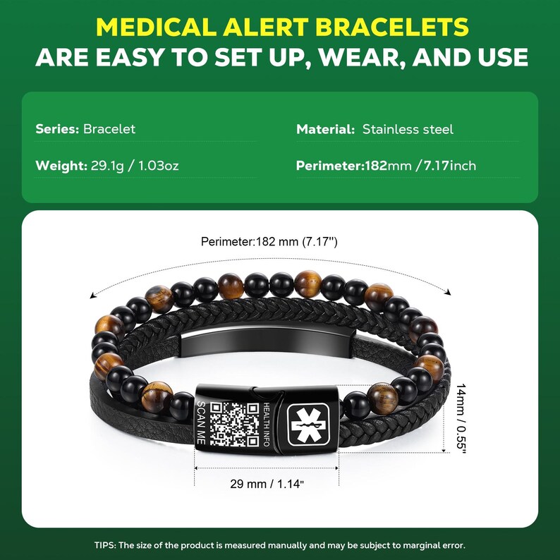 천연 호안석 의료 ID 팔찌 남성용 땋은 가죽 팔찌 맞 - Health Wellness Bracelet 리뷰 및 가격
